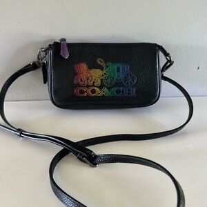 Coach black leather rainbow crossbody